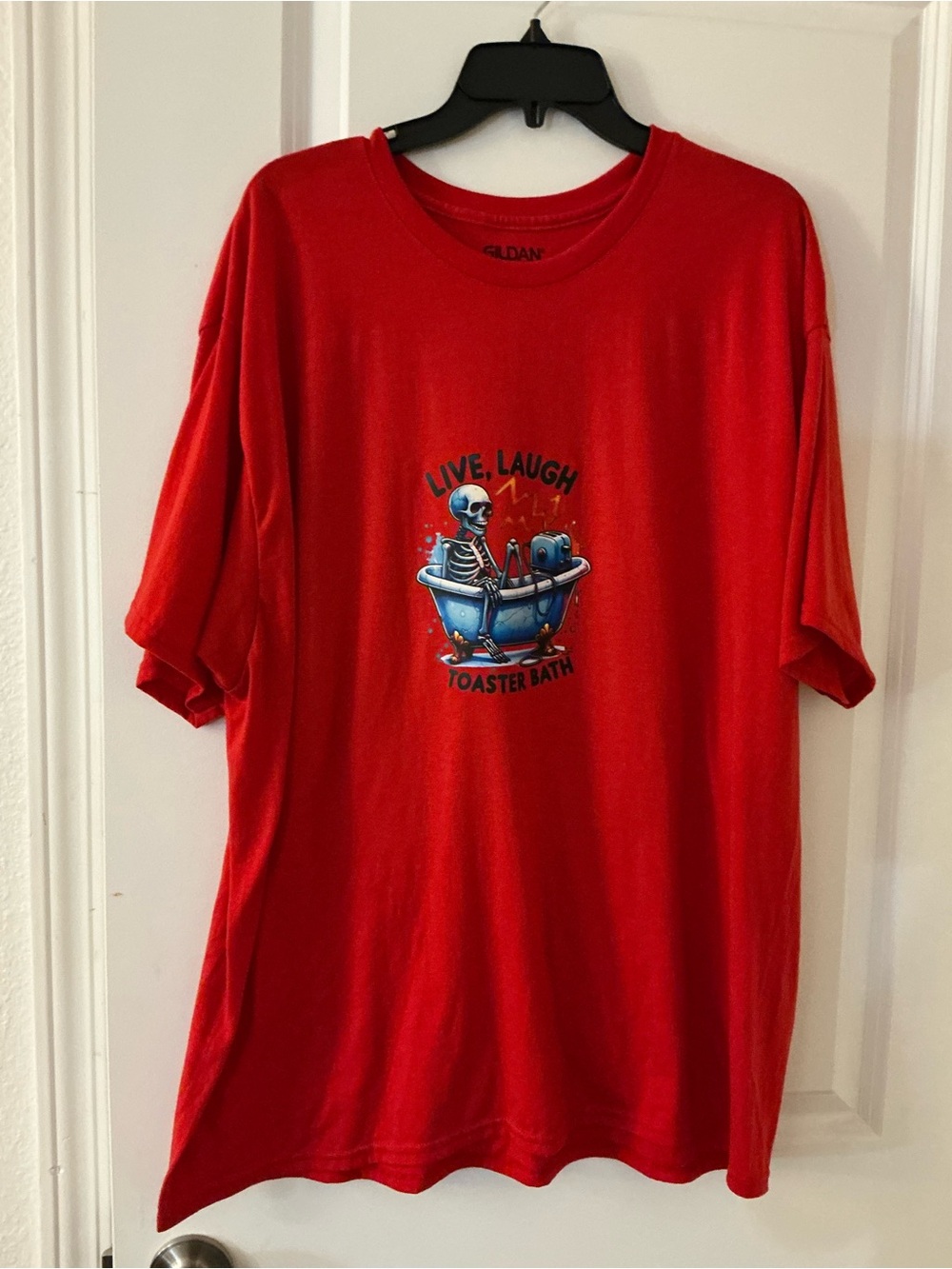 Custom Screen Print Graphic T-Shirt Red Live Laugh Toaster Bath Meme Plus 2XL